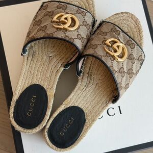 Gucci GG Platform Espadrille Slide Sandals, size 36